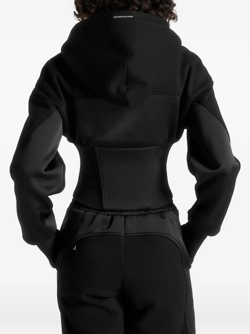 Manière De Voir Brune Corset Jersey And Satin Zip Hoodie | Black