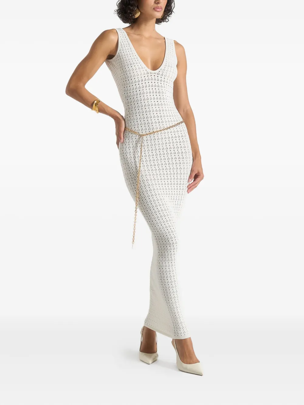 Manière De Voir Myriam pointelle maxi-jurk met open rug - Wit