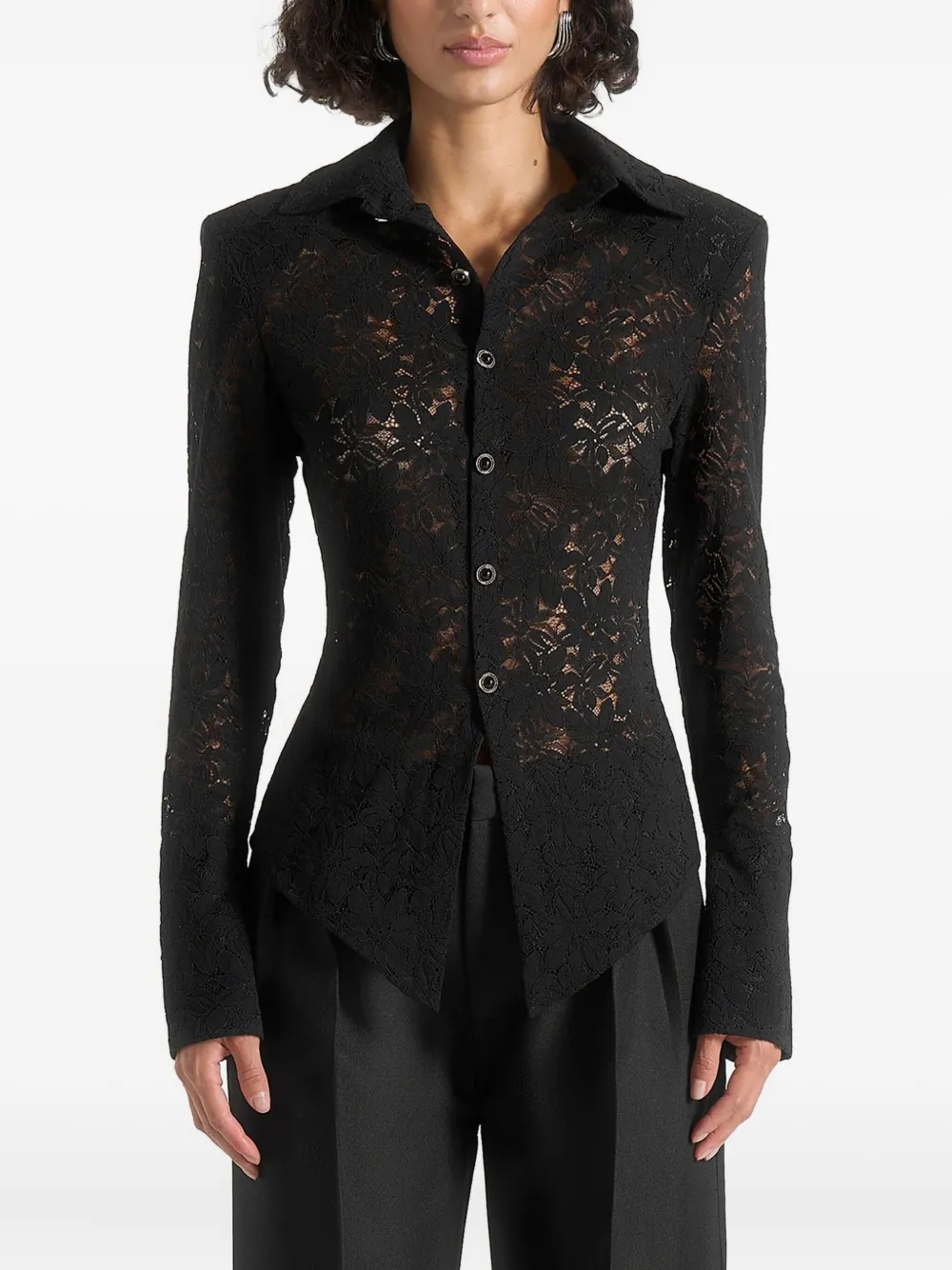 Manière De Voir Sila lace flared-sleeve shirt | Black | Image 1