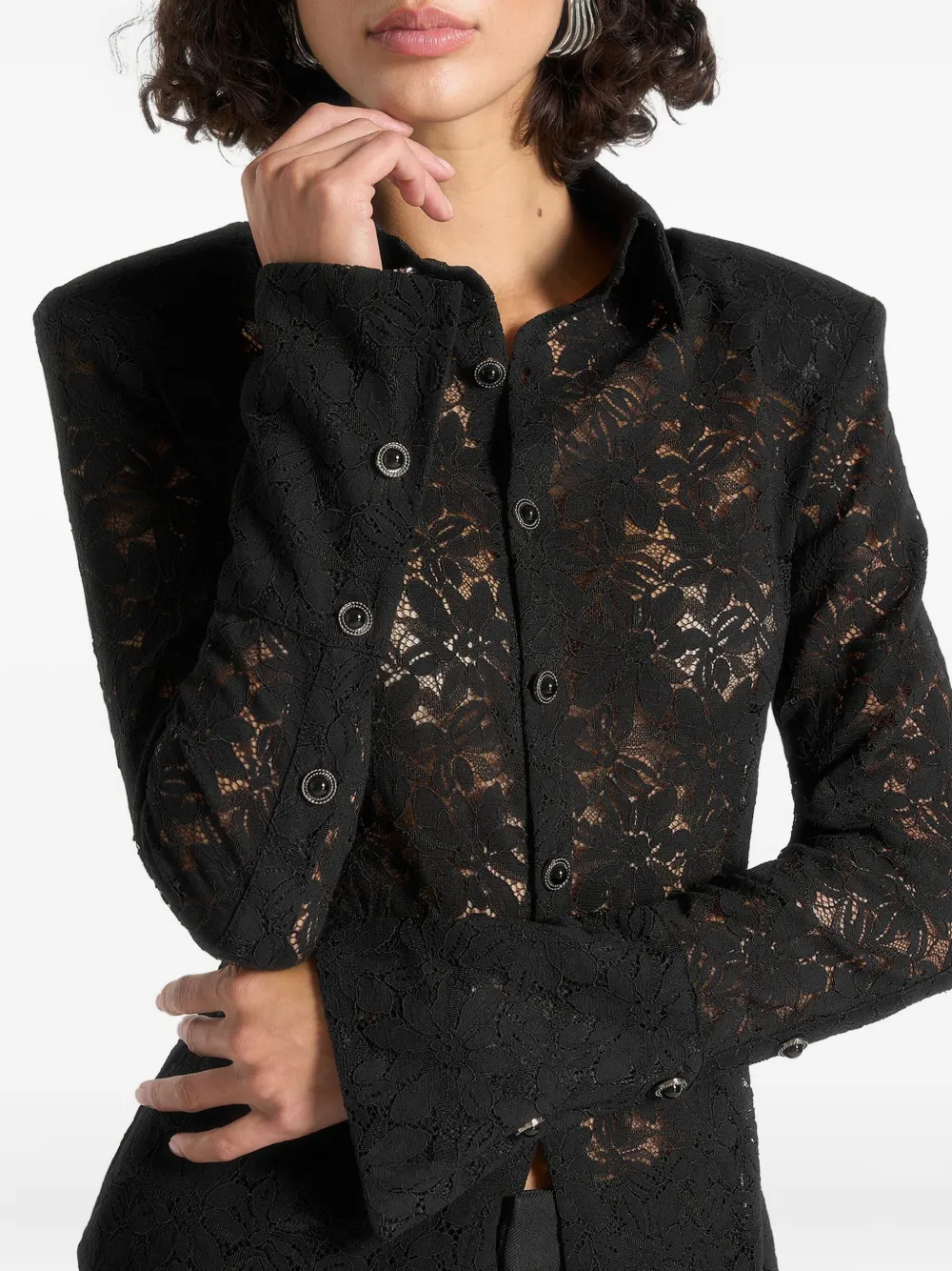 Manière De Voir Sila Lace Flared-sleeve Shirt In Black