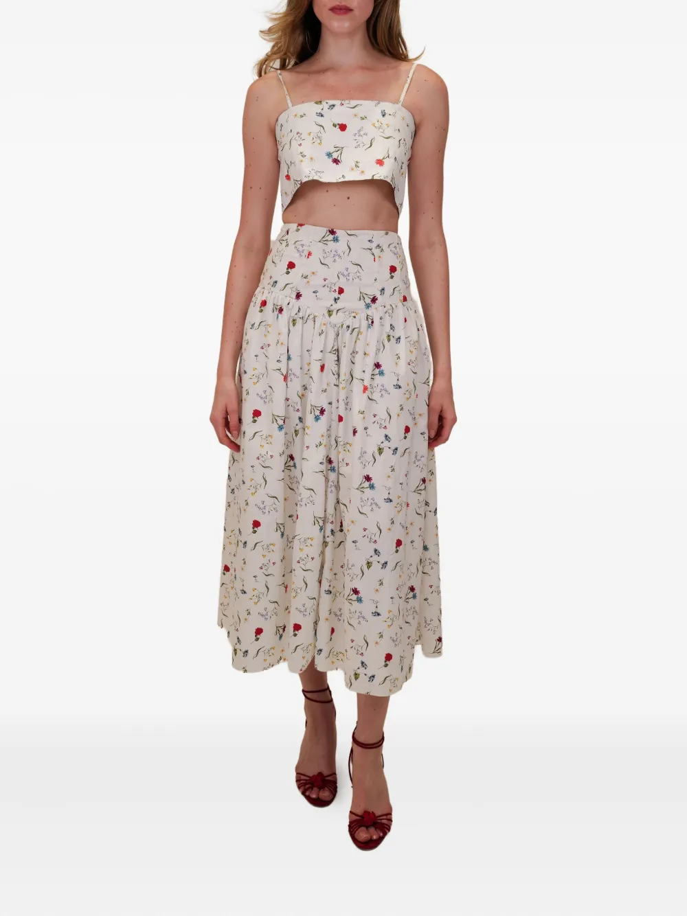 Azeeza Noora Floral-pattern Midi Skirt In White