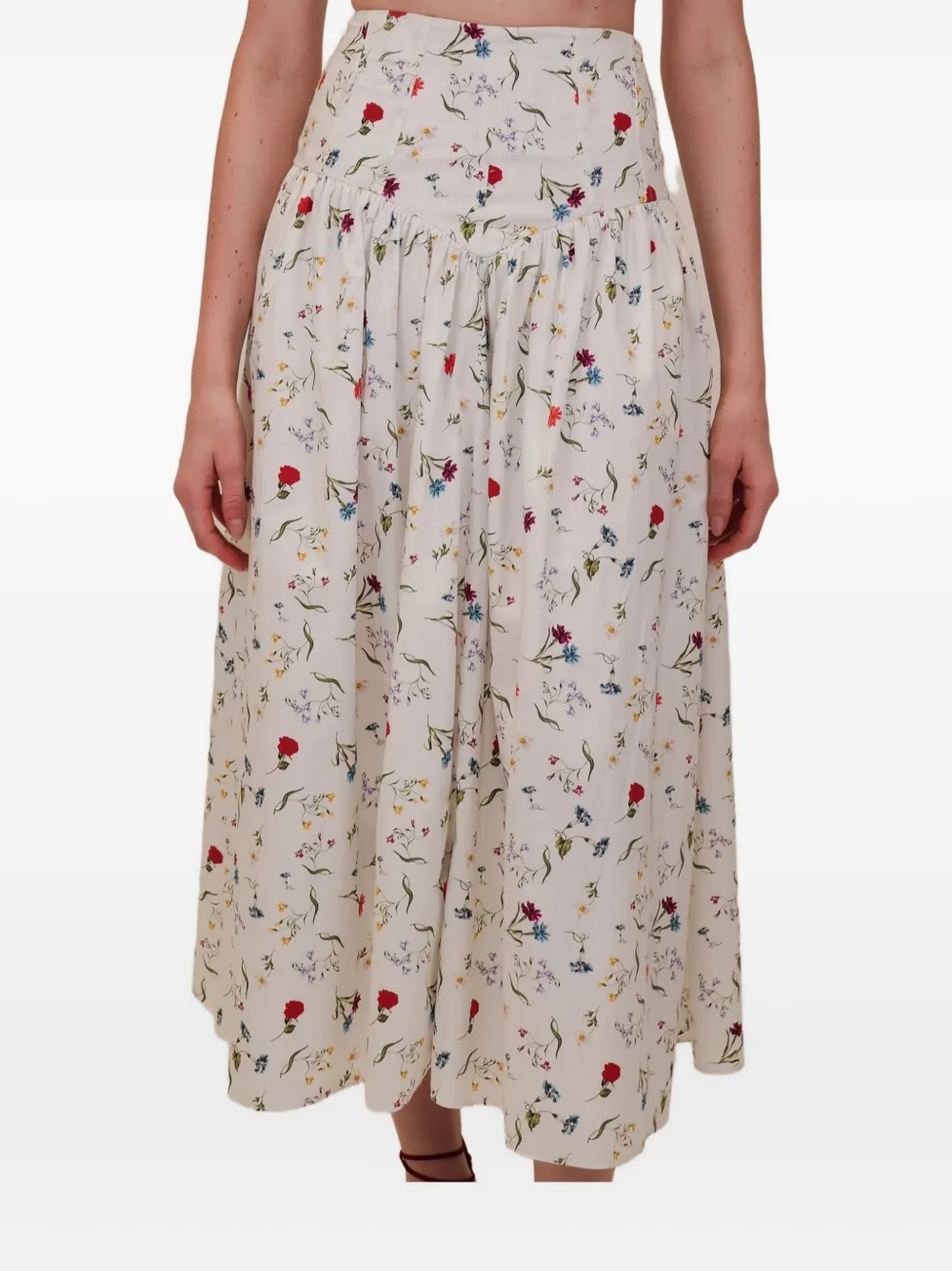 Azeeza Noora Floral-pattern Midi Skirt In White