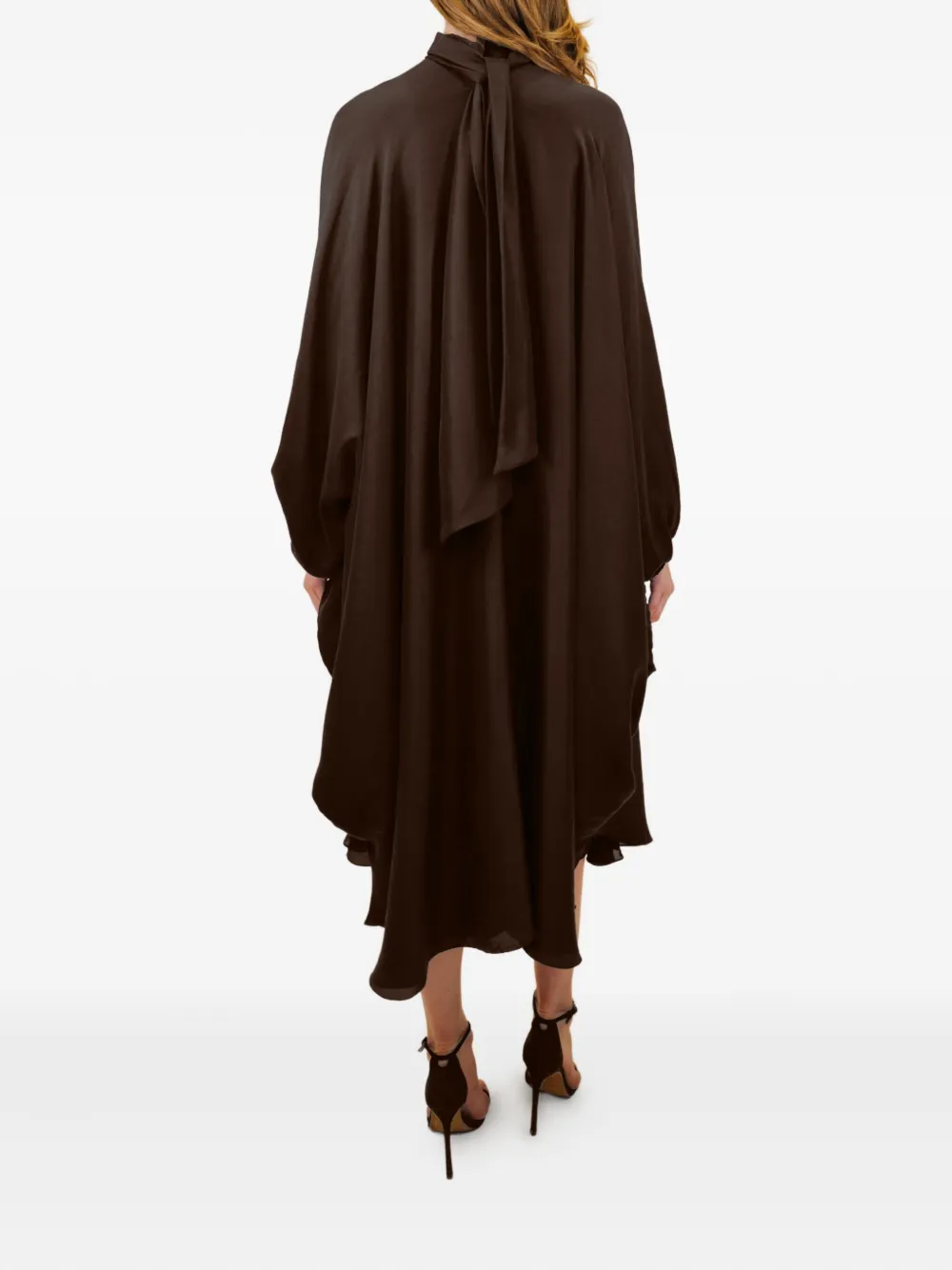AZEEZA Emlyn midi-jurk met strikhals Bruin