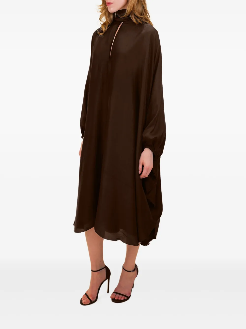AZEEZA Emlyn midi-jurk met strikhals Bruin
