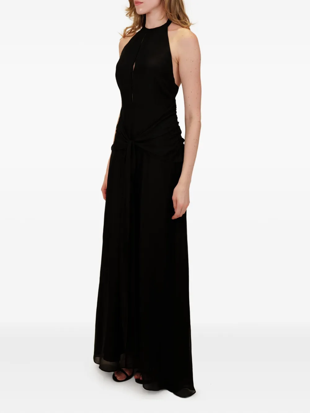 Azeeza Avya Halter-neck Tie-front Maxi Dress In Black