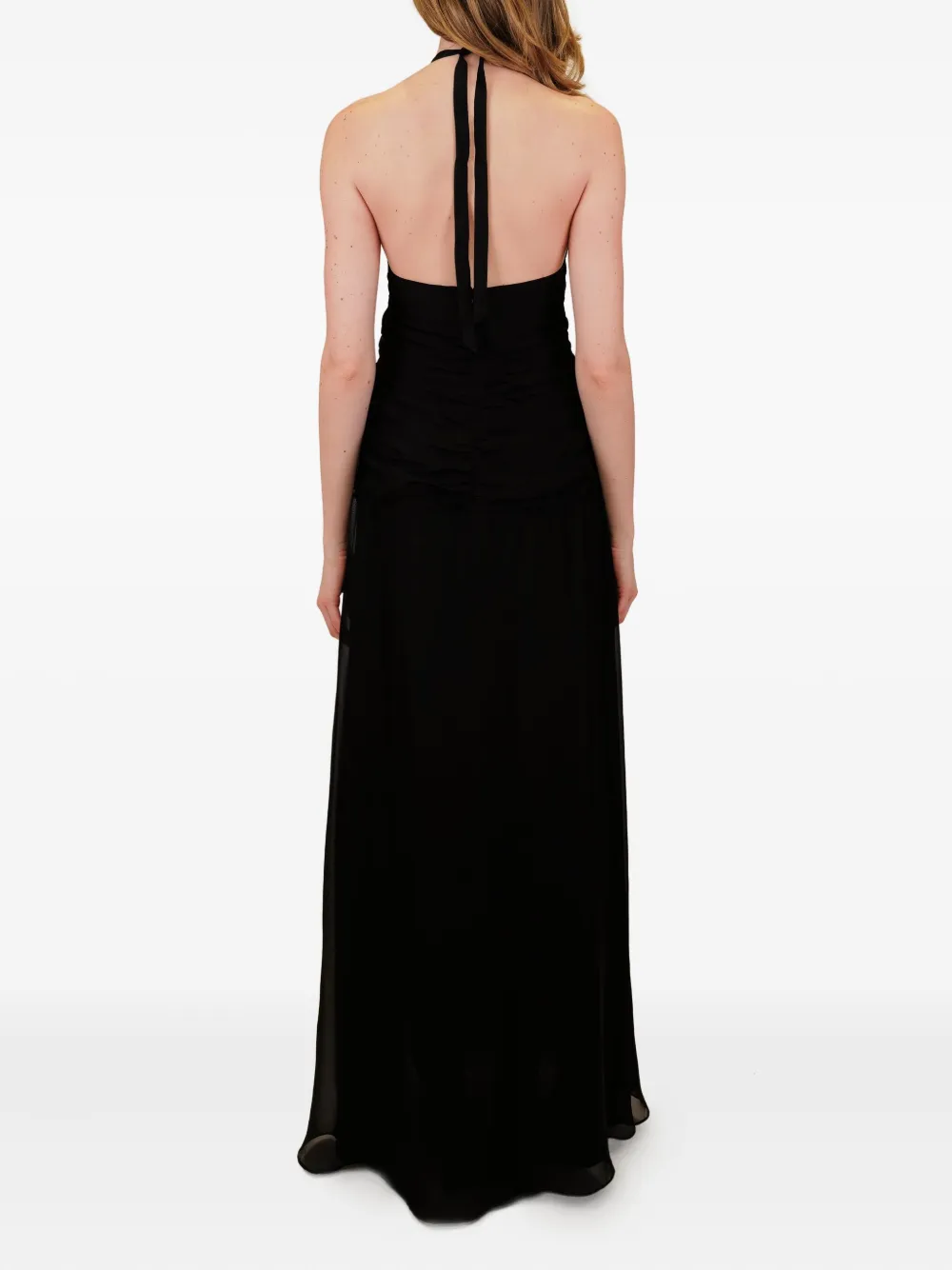 Azeeza Avya Halter-neck Tie-front Maxi Dress In Black