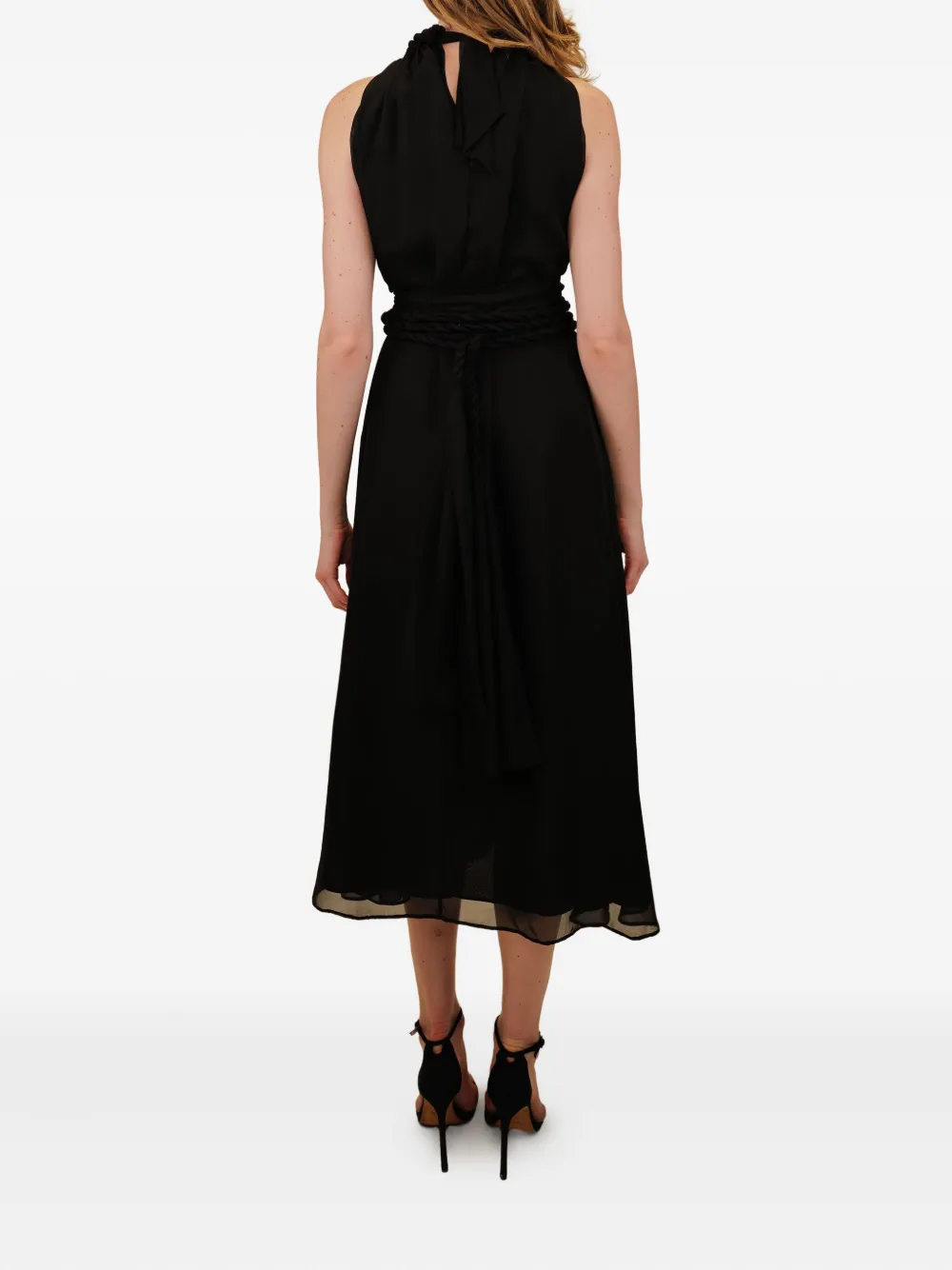 AZEEZA Dany midi-jurk met hoge hals en gevlochten taille Zwart