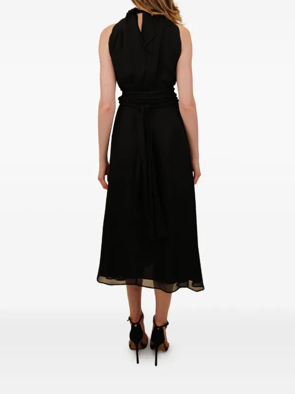 AZEEZA Dany high-neck braided-waist Midi Dress | Black | FARFETCH