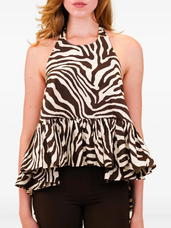 キ*キ様 イエナ　　ギャザーBZ AZEEZA Winston zebra-print Ruffled Top | Brown | FARFETCH