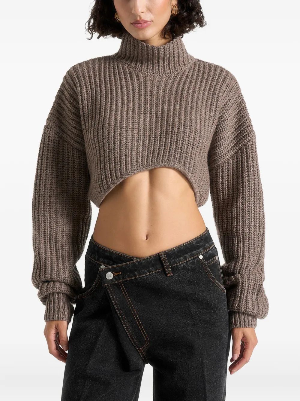 Manière De Voir Olia Curved-hem Sweater In Brown