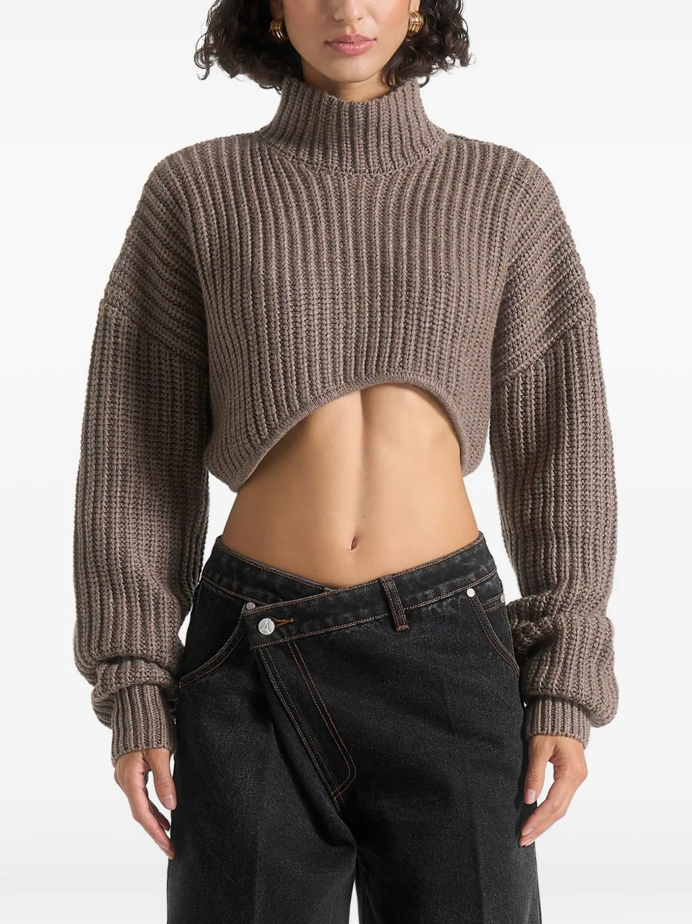 Manière De Voir Olia Curved-hem Sweater In Brown