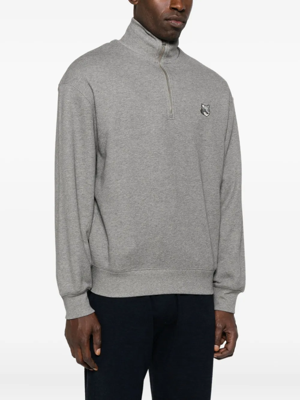 Maison Kitsuné Fox-head Half-zip Sweatshirt In Gray