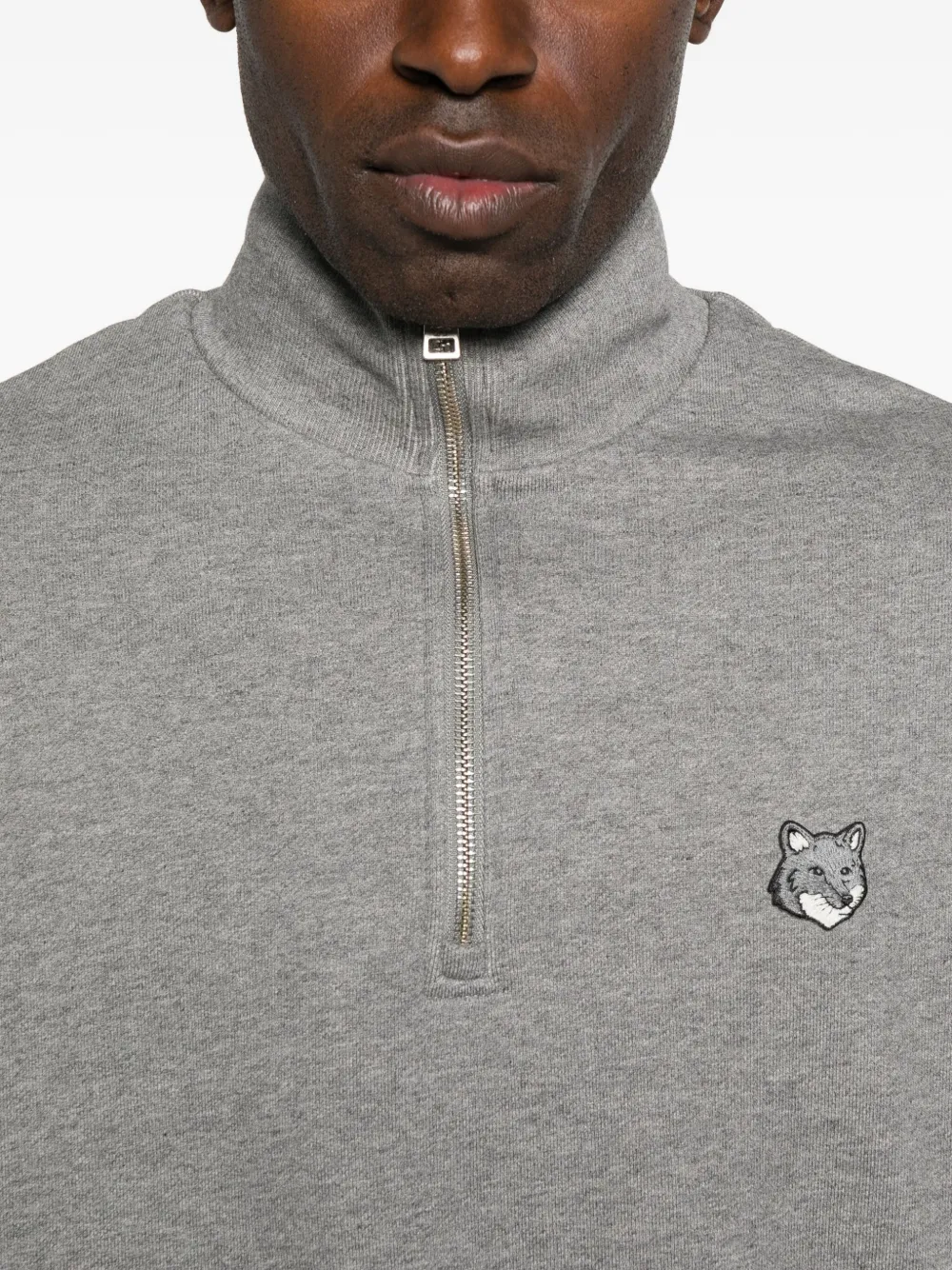 Maison Kitsuné Fox-head Half-zip Sweatshirt In Gray
