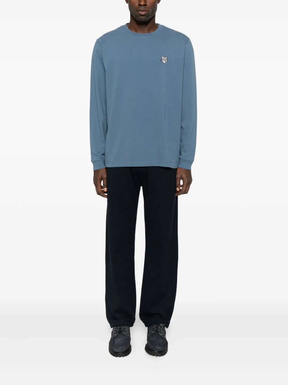 Maison Kitsuné T-shirt met lange mouwen en vossenkop - Blauw
