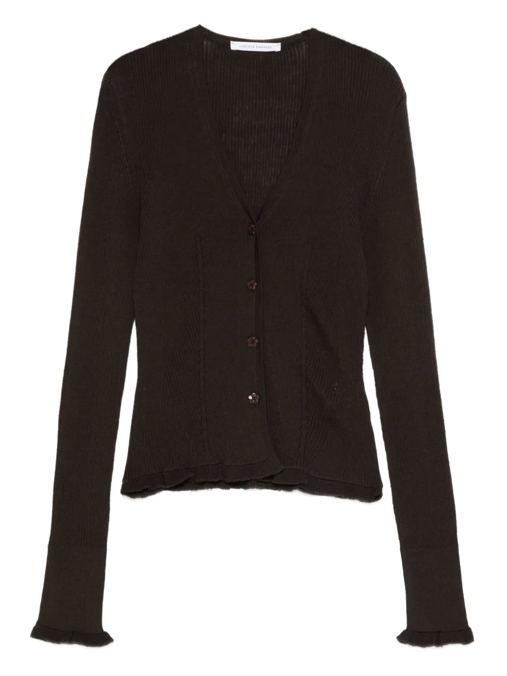 Cecilie Bahnsen ribbed ruffle-cuff cardigan | Brown | Image 1