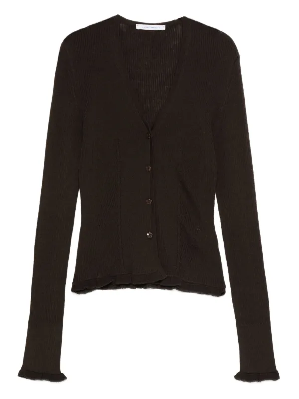 Cecilie Bahnsen Ribbed Ruffle-cuff Cardigan in Brown