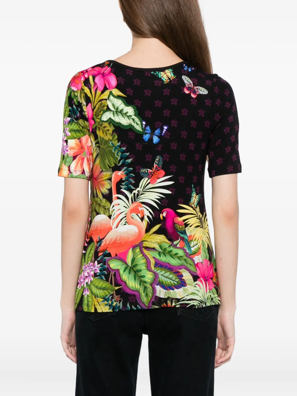 Johnny Was Janie Favorite getailleerd T-shirt met diepe ronde hals Zwart