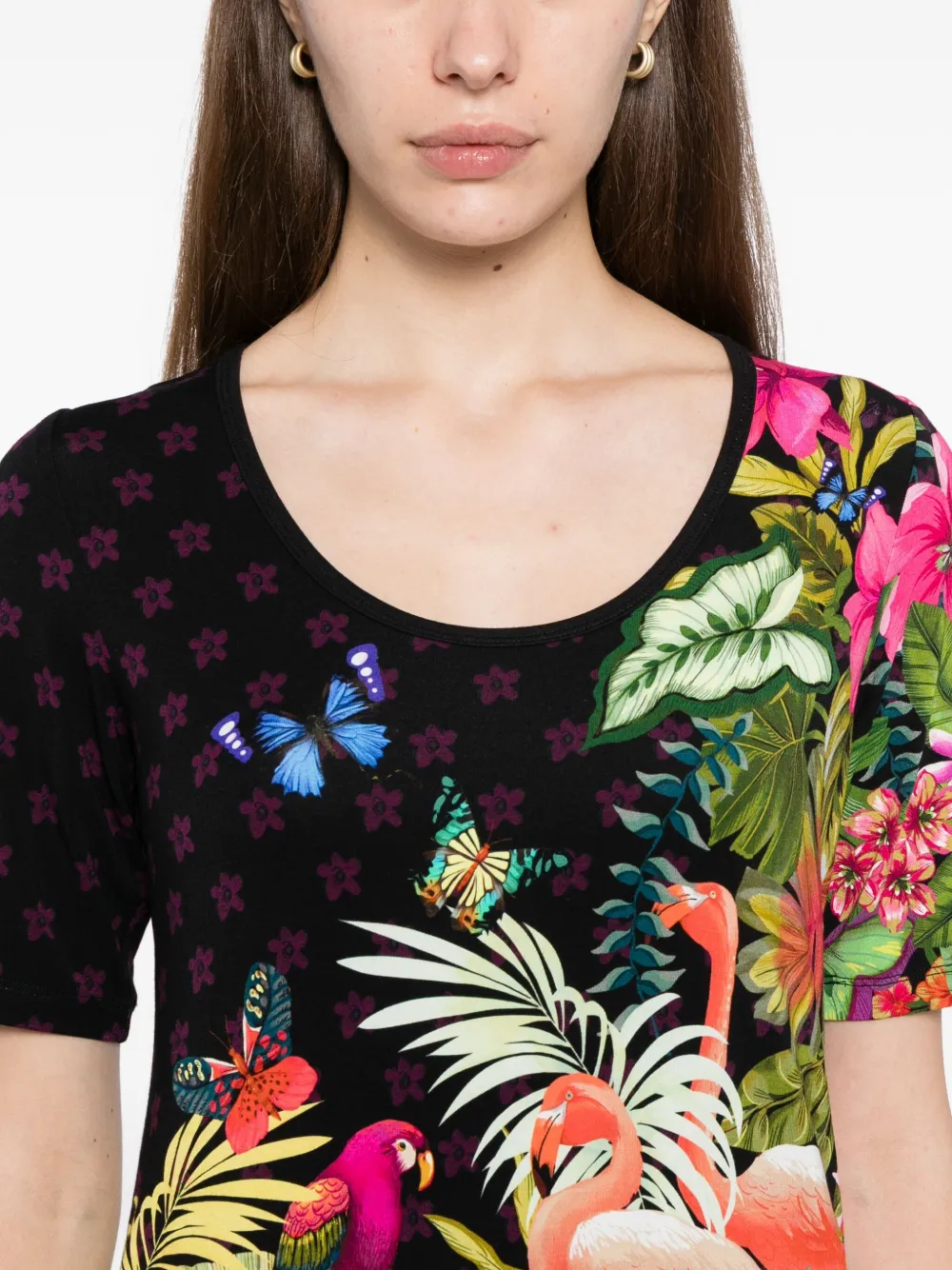 Johnny Was Janie Favorite getailleerd T-shirt met diepe ronde hals Zwart