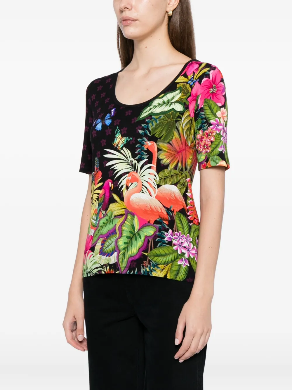 Johnny Was Janie Favorite getailleerd T-shirt met diepe ronde hals Zwart