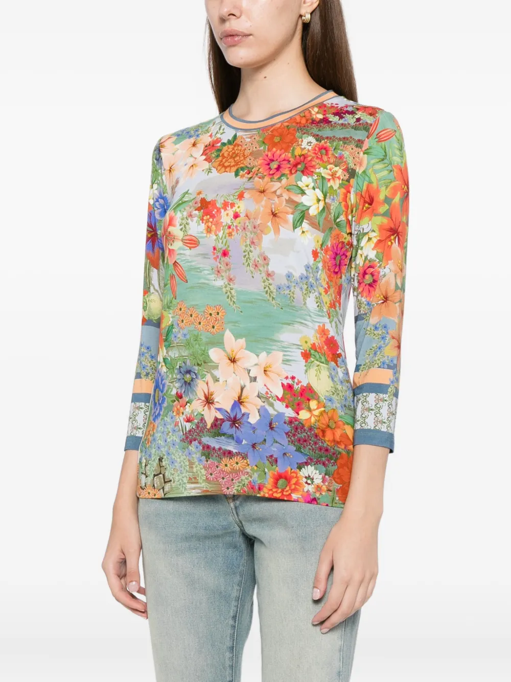 Johnny Was The Janie T-shirt met ronde hals en 3 4 mouwen Blauw