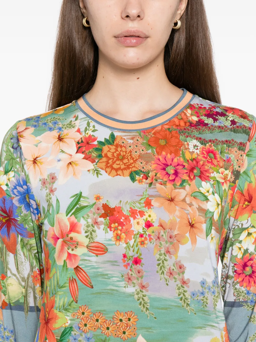 Johnny Was The Janie T-shirt met ronde hals en 3 4 mouwen Blauw