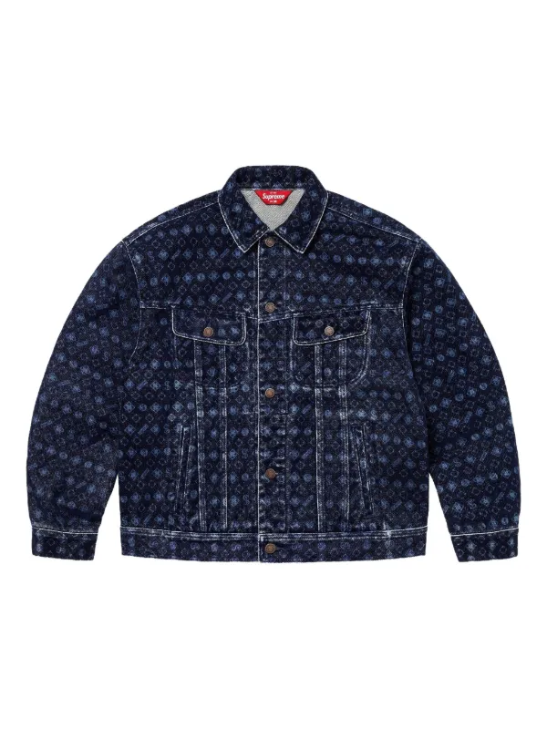 A*様 Supreme Flocked Denim Trucker Jacket Supreme Flocked Denim Trucker Jacket Black Men's - FW24 - US