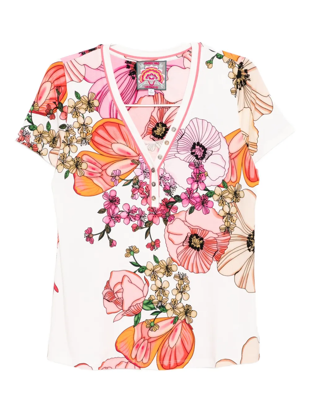 Johnny Was The Janie Favorite Short-sleeved Henley T-shirt In White