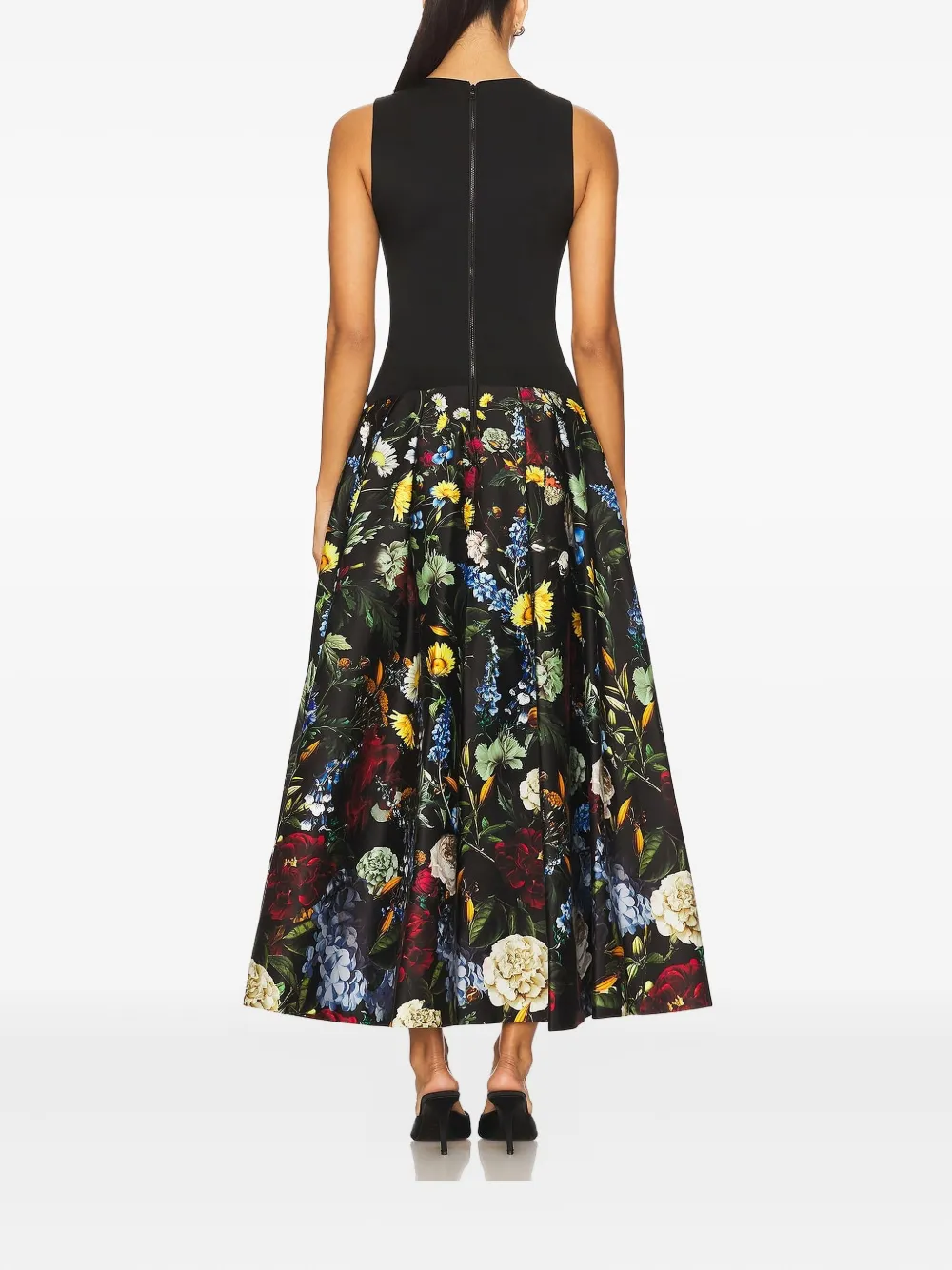 Alice And Olivia Adley Sleeveless Drop Waist Flare Midi Dress In Black