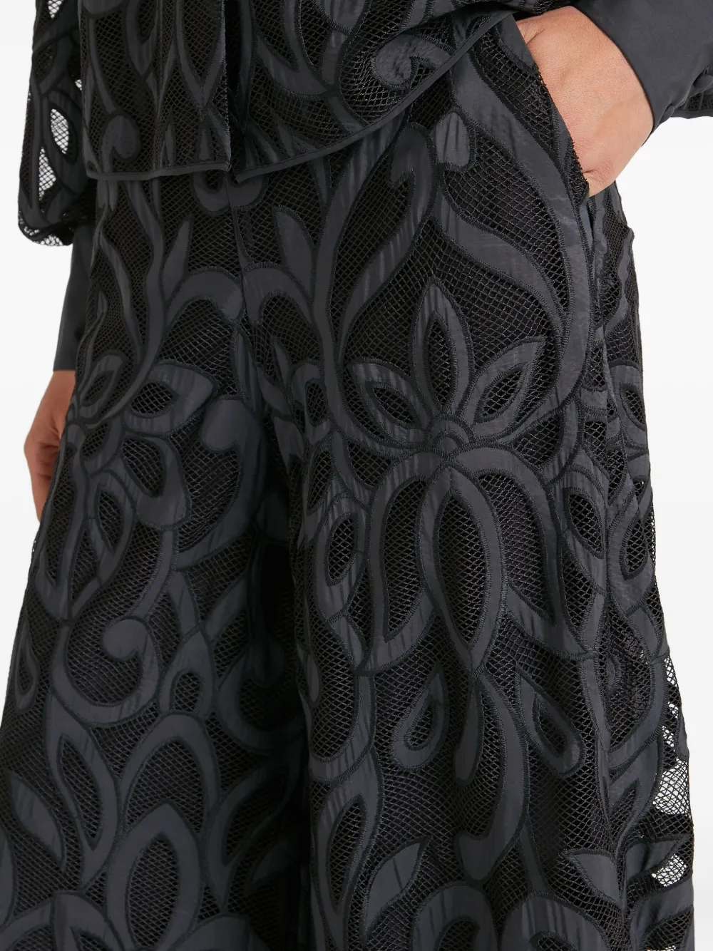 Temperley London Floral-lace Trousers In Black