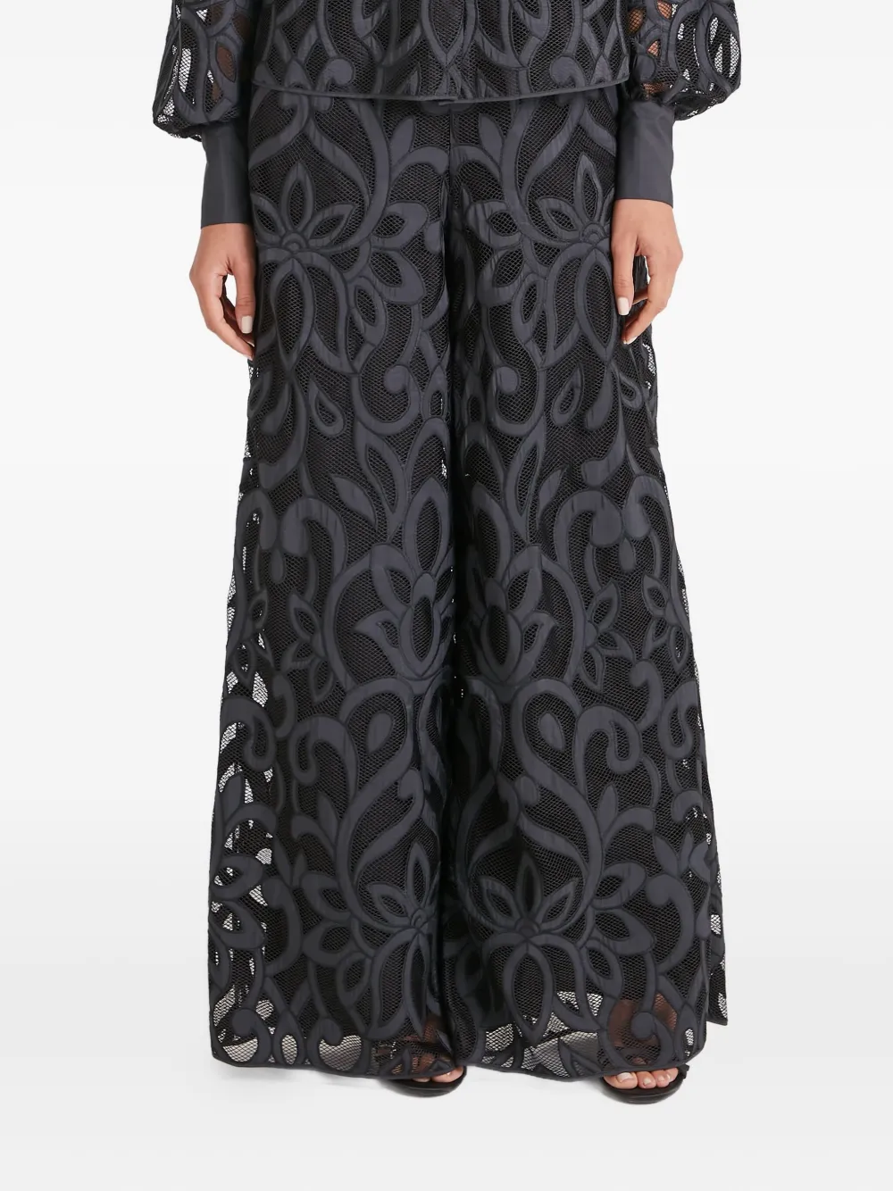 Temperley London Floral-lace Trousers In Black