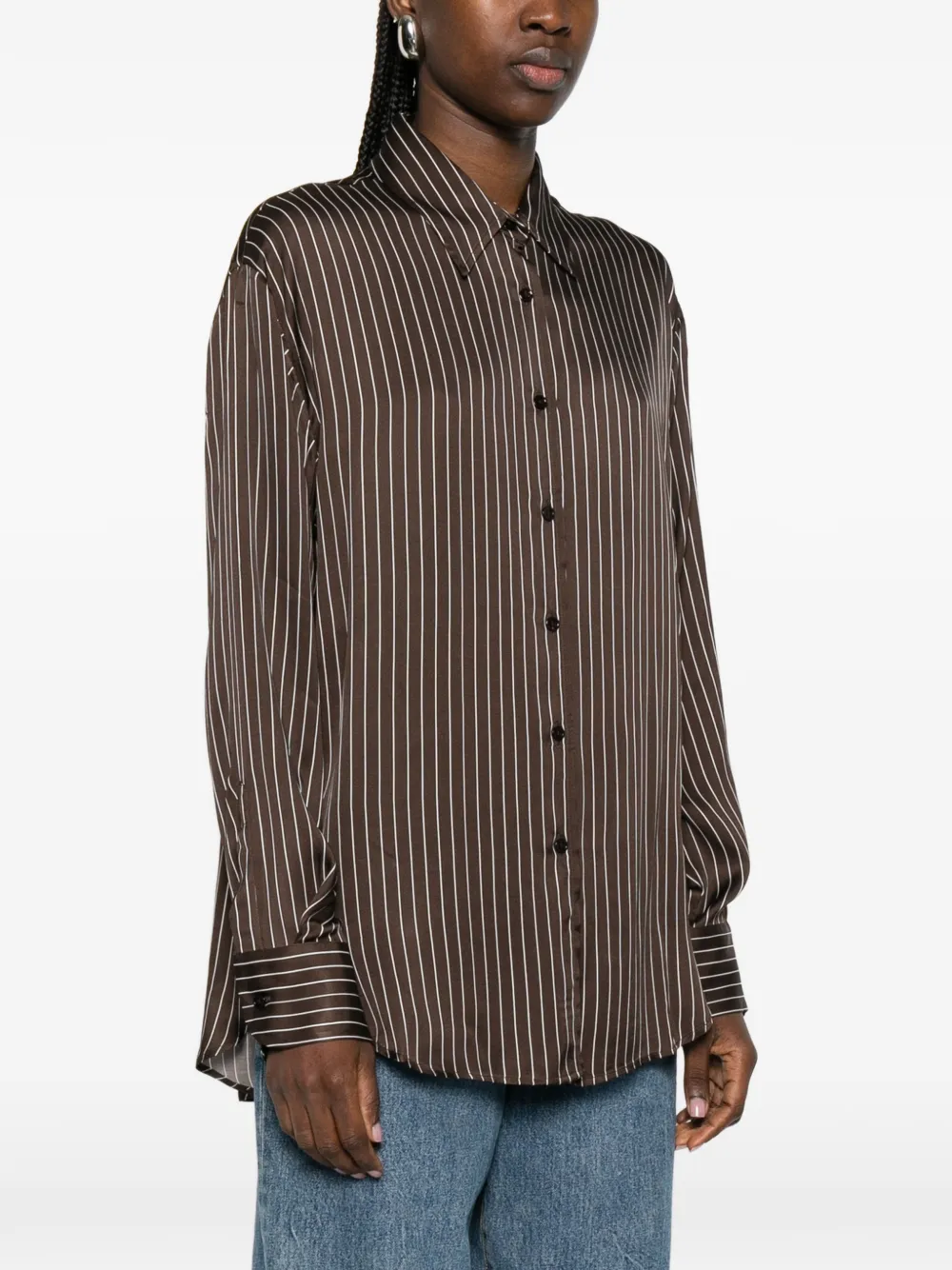 The Frankie Shop Peri gestreepte blouse Bruin