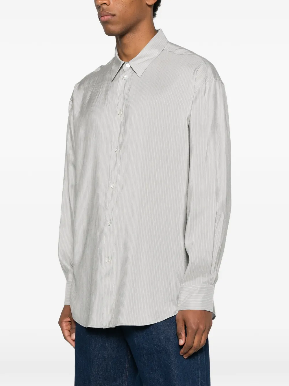 The Row Granada Button-down Striped Shirt In Gray