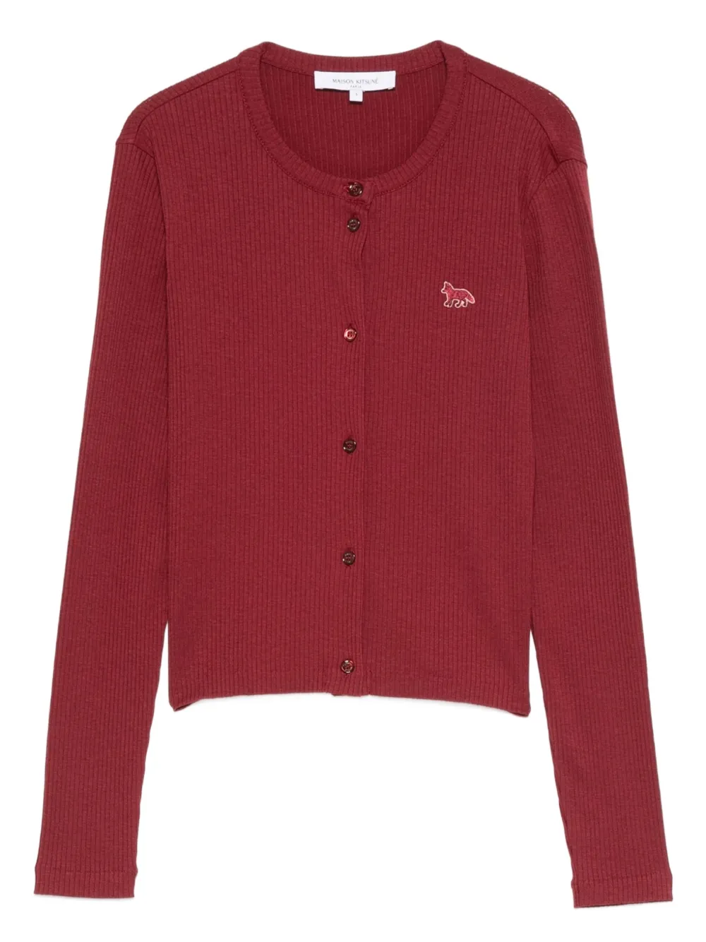 Maison Kitsuné fox-embroidered ribbed cardigan | Red | Image 1