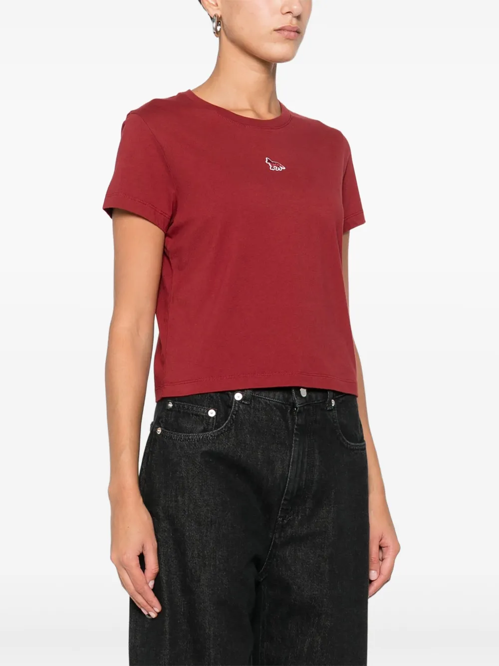 Maison Kitsuné Katoenen T-shirt met borduurwerk Rood