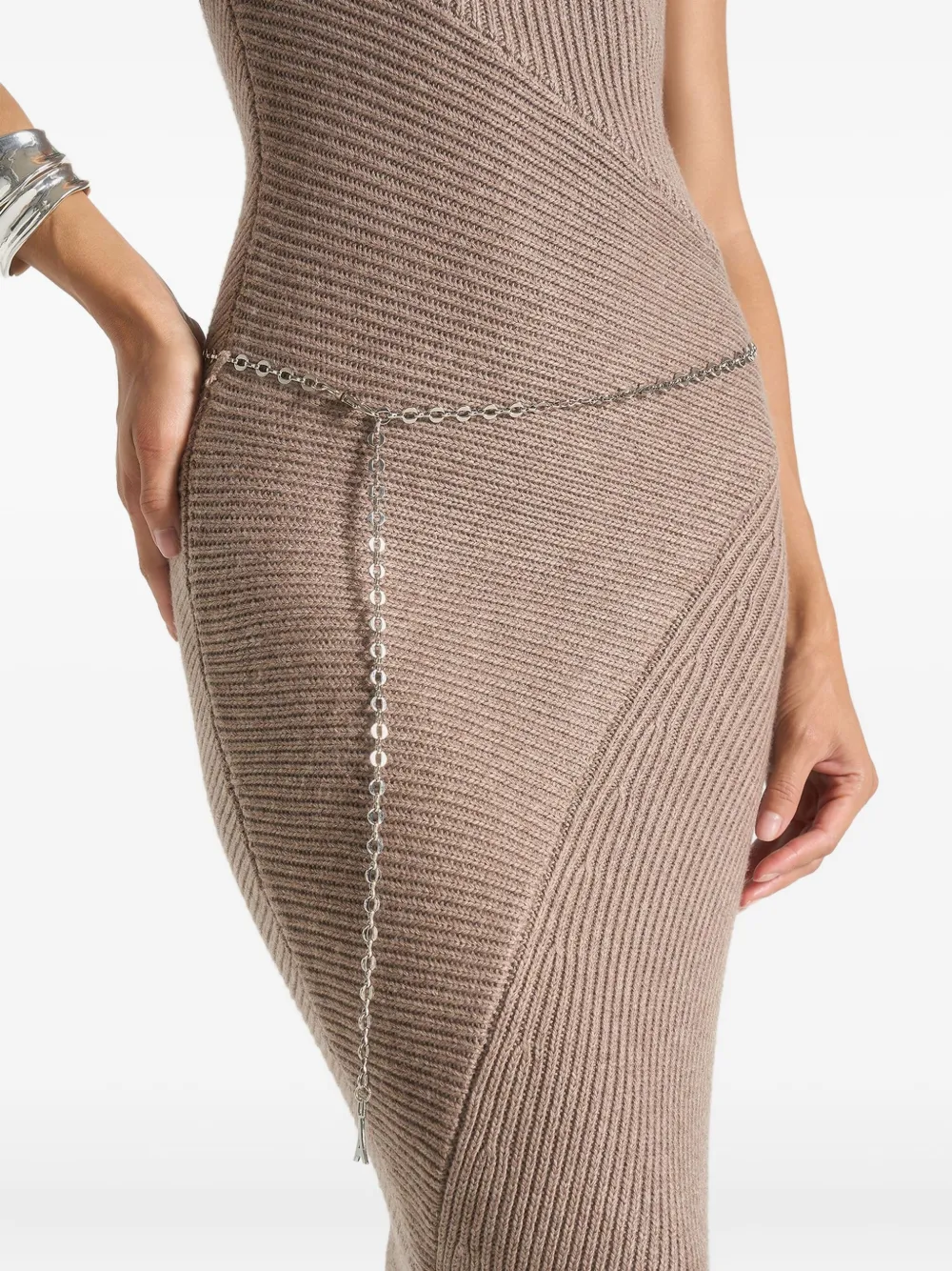 Manière De Voir Halter-neck Ribbed Knitted Midi Dress In Neutral
