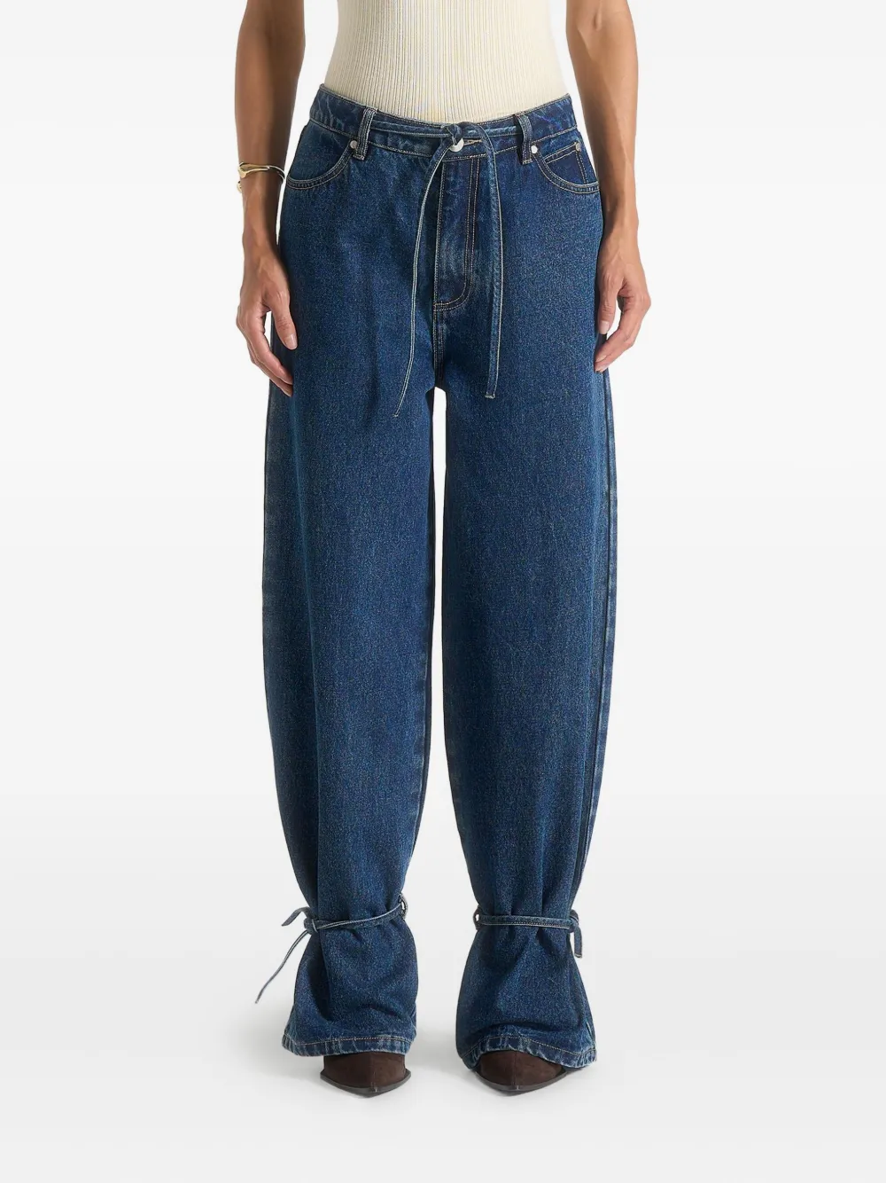 Manière De Voir Faye Tie-waist Wide-leg Jeans In Blue