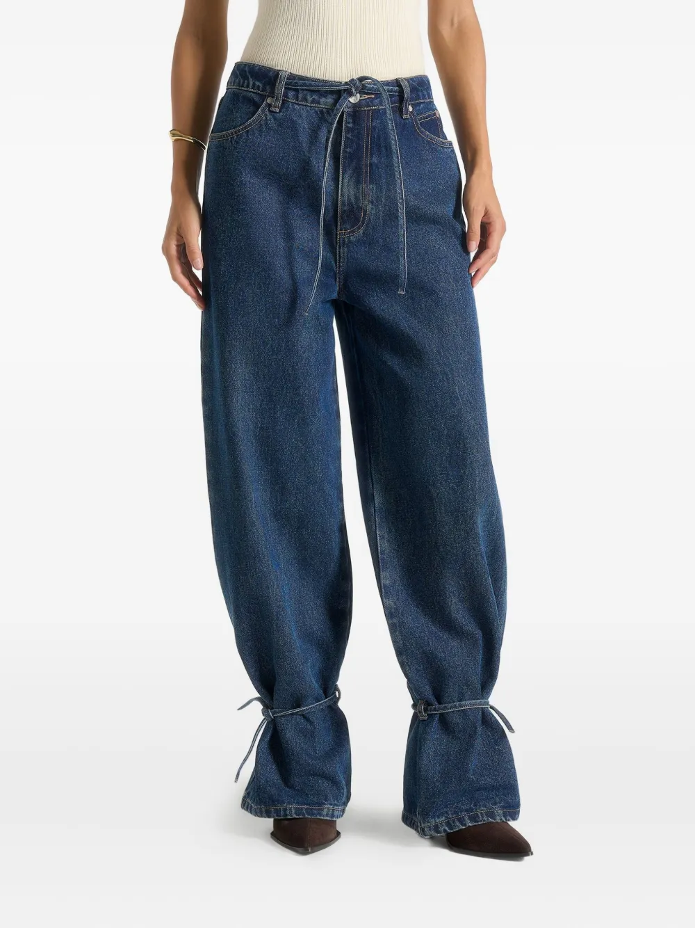 Manière De Voir Faye Tie-waist Wide-leg Jeans In Blue
