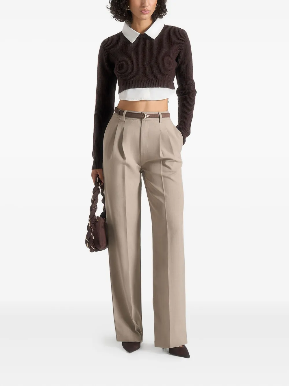 Manière De Voir Flavie Detachable-collar Cropped Top In Brown