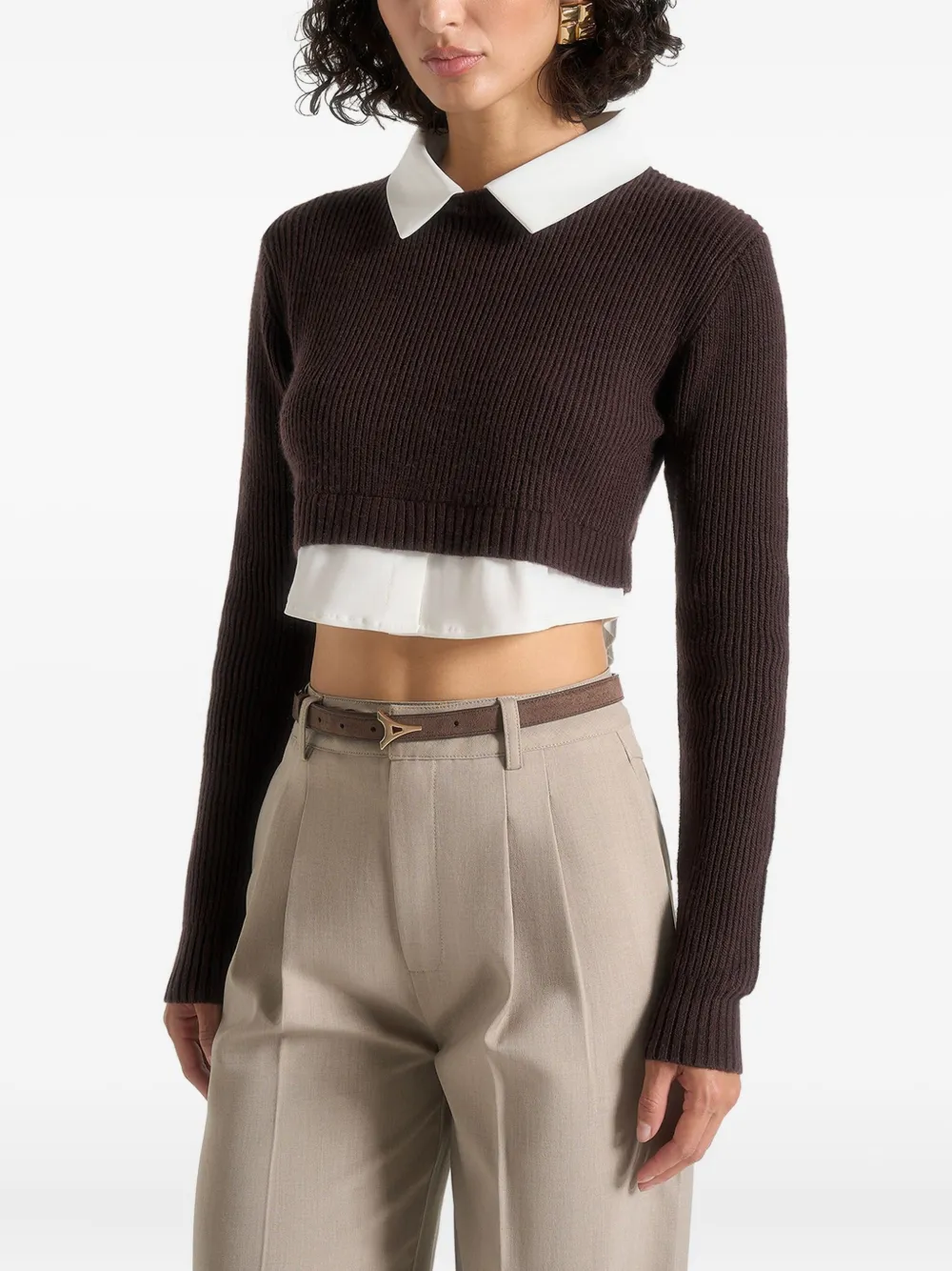 Manière De Voir Flavie Detachable-collar Cropped Top In Brown