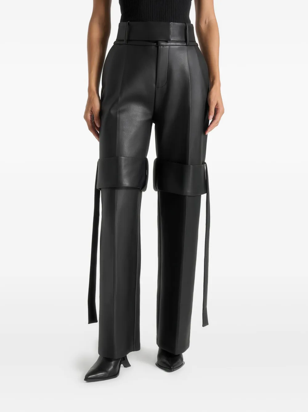 Manière De Voir Isabelle Belted Knee-strap Trousers In Black