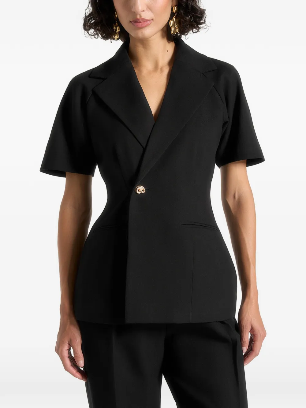 Manière De Voir Malika blazer met dubbele rij knopen en korte mouwen Zwart