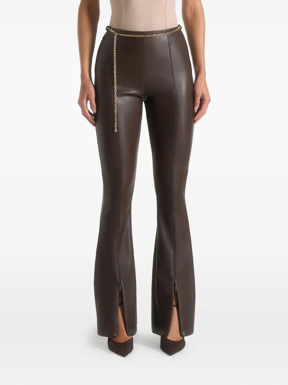 Manière De Voir Ninon Chain-detail Flare Leggings In Brown