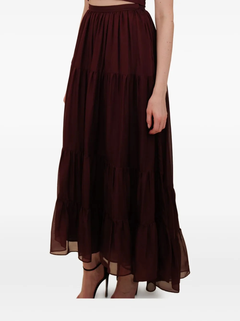 AZEEZA tiered chiffon midi skirt | Red | Image 1