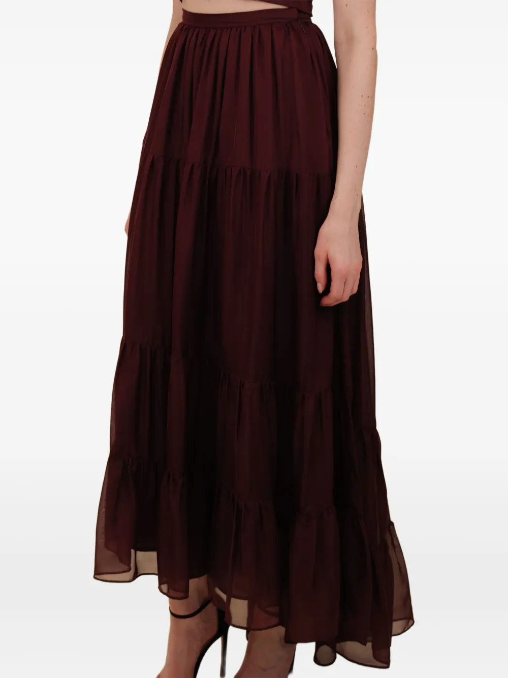 AZEEZA Gelaagde chiffon midi-rok Rood