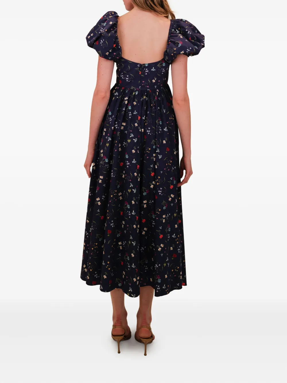 Rory Puff-Sleeve Floral Midi Dress