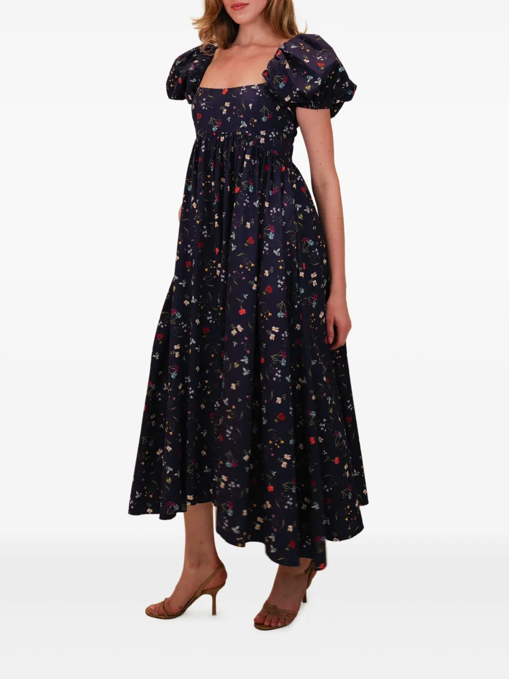 Rory Puff-Sleeve Floral Midi Dress