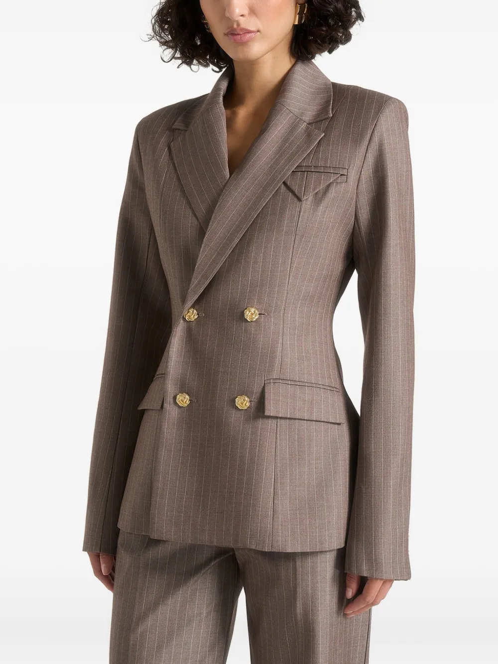 Manière De Voir Maia Pinstripe Double-breasted Blazer In Brown