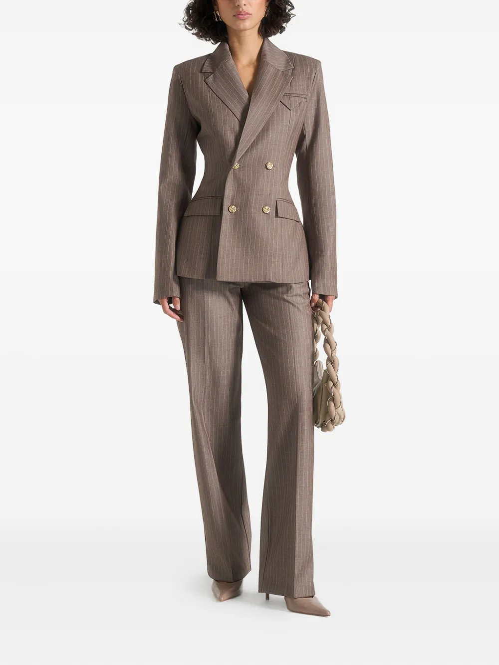 Manière De Voir Maia pinstripe double-breasted blazer | Brown | Image 1