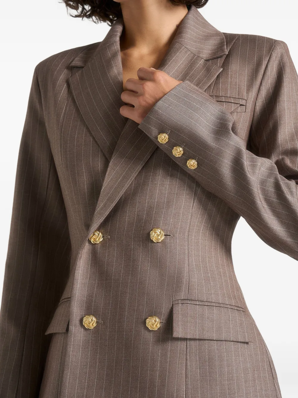 Manière De Voir Maia Pinstripe Double-breasted Blazer In Brown