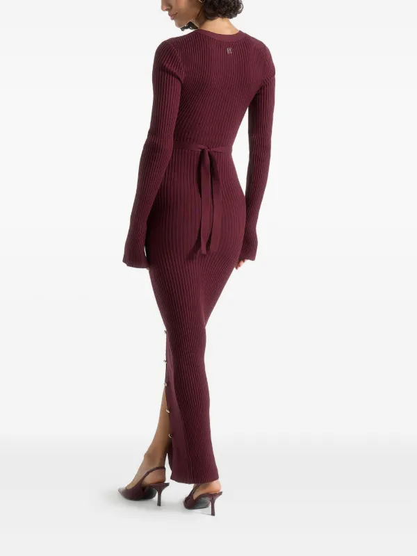 Manire De Voir Assia long-sleeve Belted Knit Wine Red Maxi Dress | Red |  FARFETCH NO